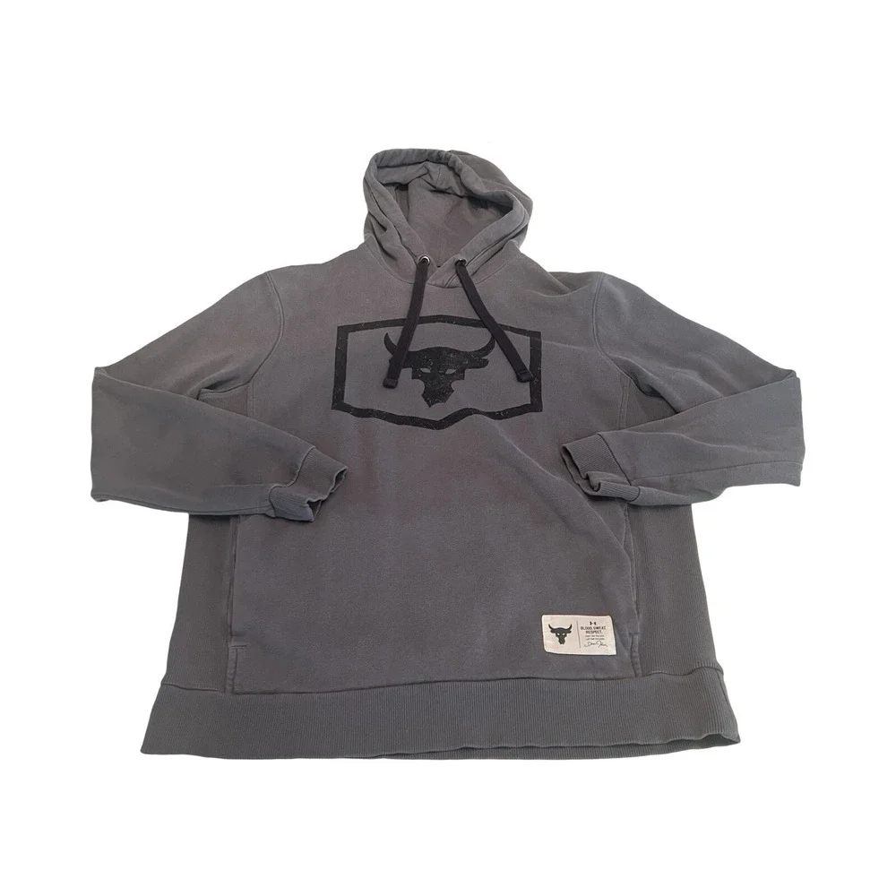 Under Armour Project Rock Brahma Bull Hoodie Gray Mens‎ M Blood Sweat Respect
